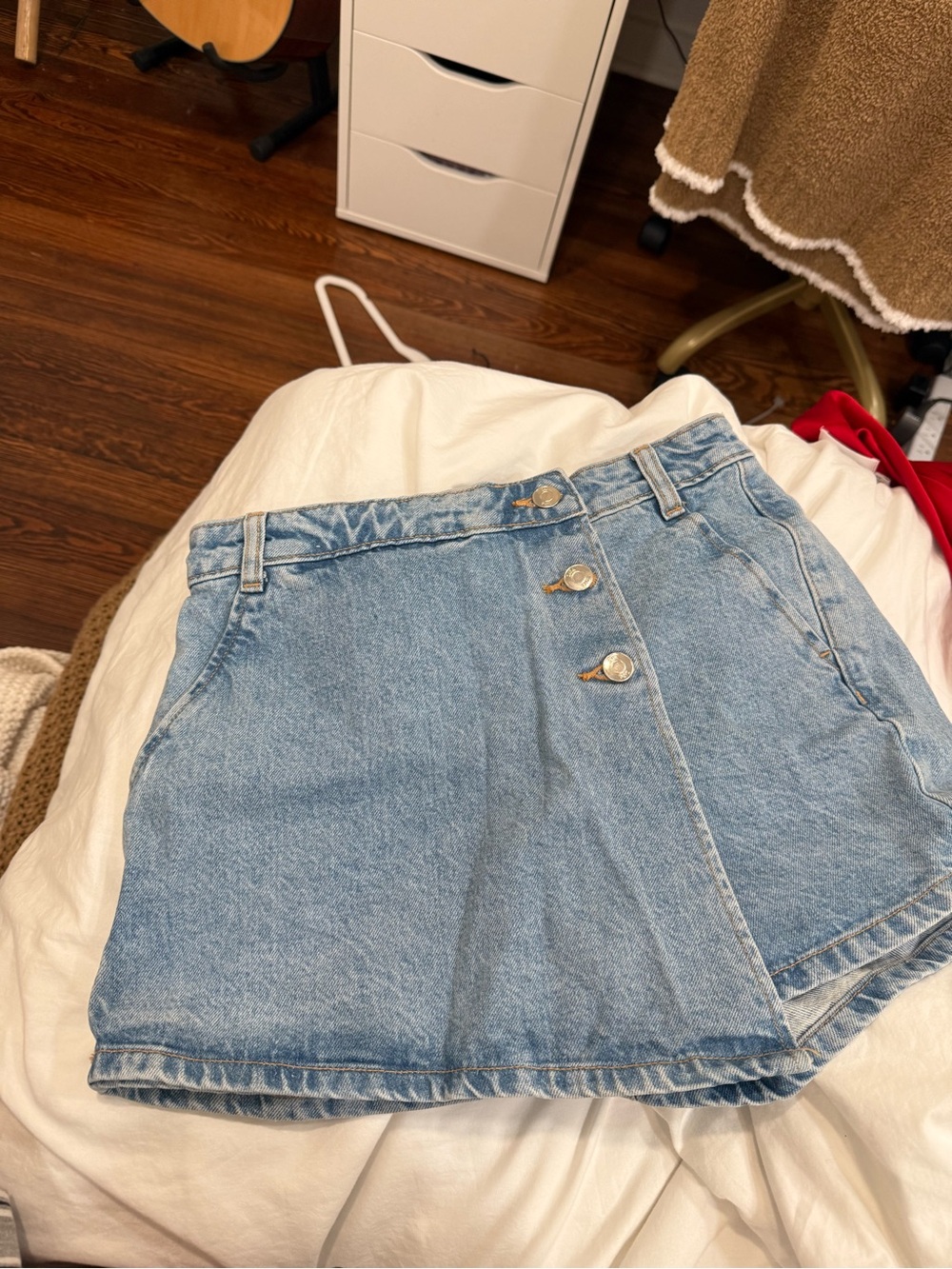 Zara Light Blue Denim Mini Skort with Front Buttons